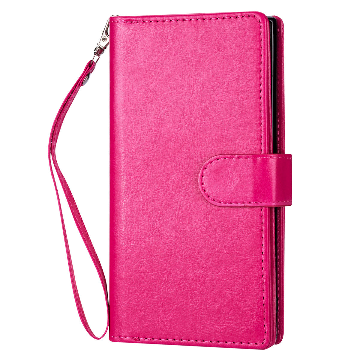 9 Card Slots Phone Case for iPhone 15 , Wallet Stand PU Leather Detachable Phone Cover - Rose