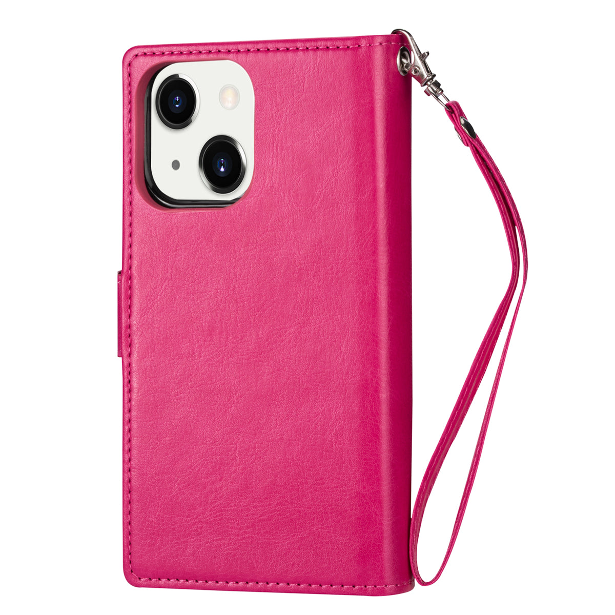 9 Card Slots Phone Case for iPhone 15 , Wallet Stand PU Leather Detachable Phone Cover - Rose