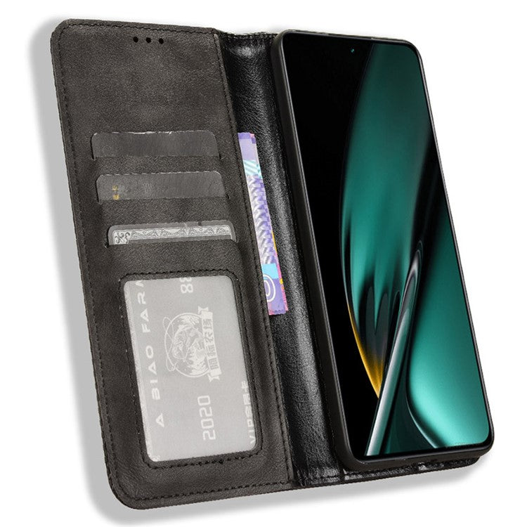 For OnePlus Nord CE3 5G / Oppo K11 5G Phone Wallet Case Retro PU Leather Stand Cell Phone Cover - Black