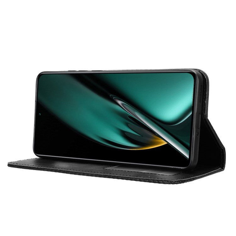 For OnePlus Nord CE3 5G / Oppo K11 5G Phone Wallet Case Retro PU Leather Stand Cell Phone Cover - Black