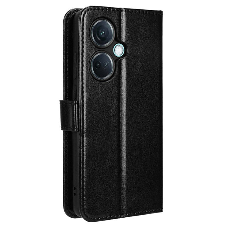 For OnePlus Nord CE3 5G / Oppo K11 5G Wallet Phone Cover Crazy Horse Texture Stand Leather Case - Black