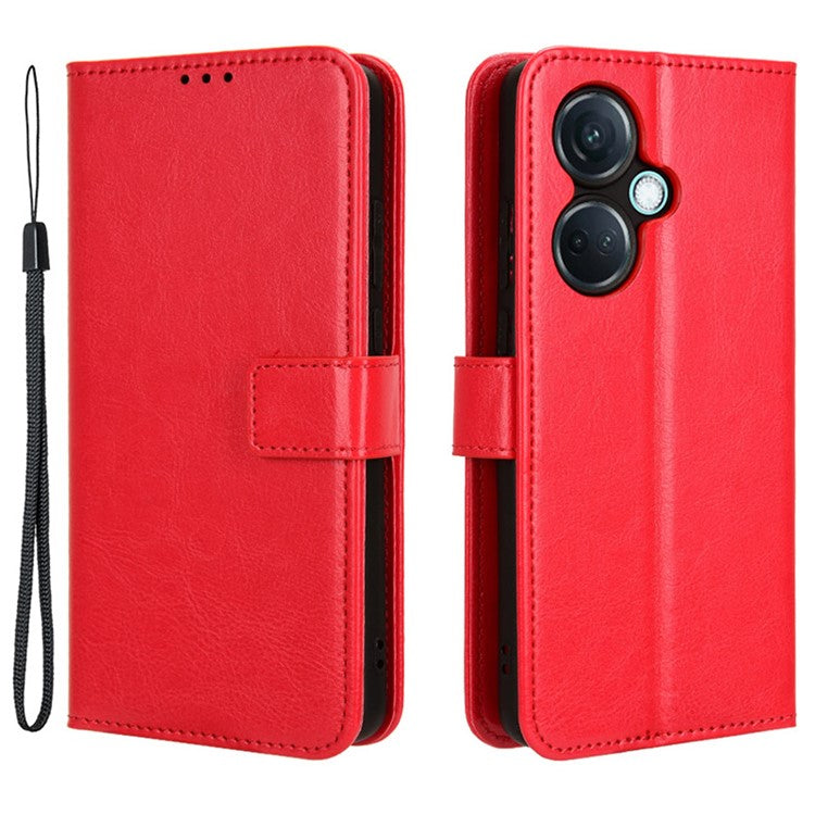 For OnePlus Nord CE3 5G / Oppo K11 5G Wallet Phone Cover Crazy Horse Texture Stand Leather Case - Red