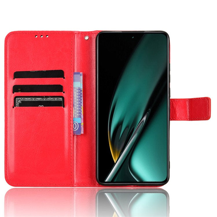 For OnePlus Nord CE3 5G / Oppo K11 5G Wallet Phone Cover Crazy Horse Texture Stand Leather Case - Red