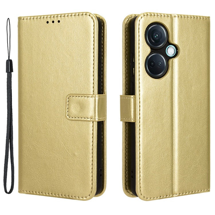 For OnePlus Nord CE3 5G / Oppo K11 5G Wallet Phone Cover Crazy Horse Texture Stand Leather Case - Gold