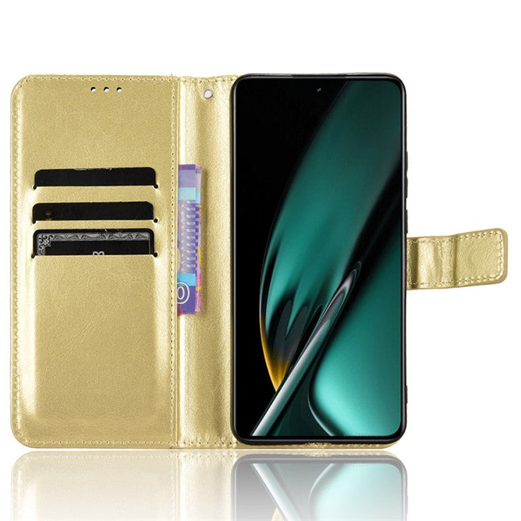 For OnePlus Nord CE3 5G / Oppo K11 5G Wallet Phone Cover Crazy Horse Texture Stand Leather Case - Gold