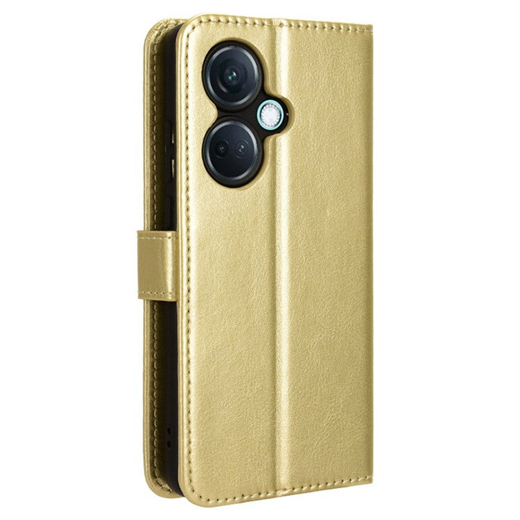 For OnePlus Nord CE3 5G / Oppo K11 5G Wallet Phone Cover Crazy Horse Texture Stand Leather Case - Gold