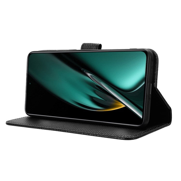 For OnePlus Nord CE3 5G / Oppo K11 5G Wallet Phone Case Stand Diamond Texture Phone Leather Cover - Black