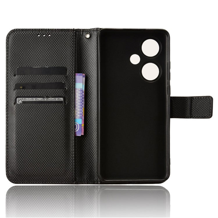 For OnePlus Nord CE3 5G / Oppo K11 5G Wallet Phone Case Stand Diamond Texture Phone Leather Cover - Black