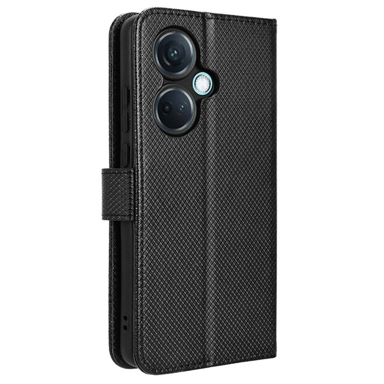 For OnePlus Nord CE3 5G / Oppo K11 5G Wallet Phone Case Stand Diamond Texture Phone Leather Cover - Black