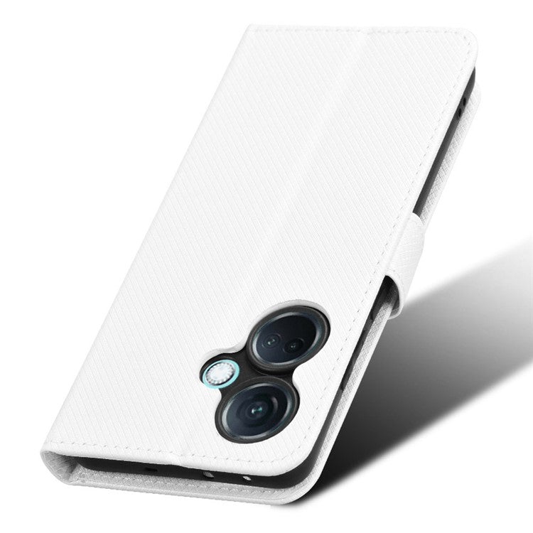 For OnePlus Nord CE3 5G / Oppo K11 5G Wallet Phone Case Stand Diamond Texture Phone Leather Cover - White