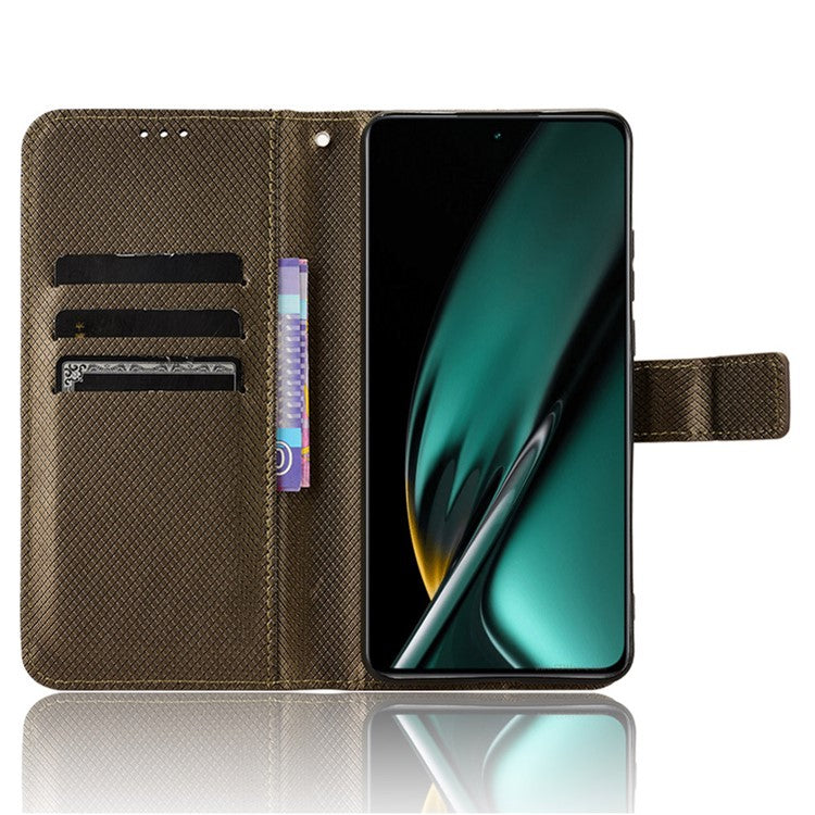 For OnePlus Nord CE3 5G / Oppo K11 5G Wallet Phone Case Stand Diamond Texture Phone Leather Cover - Brown