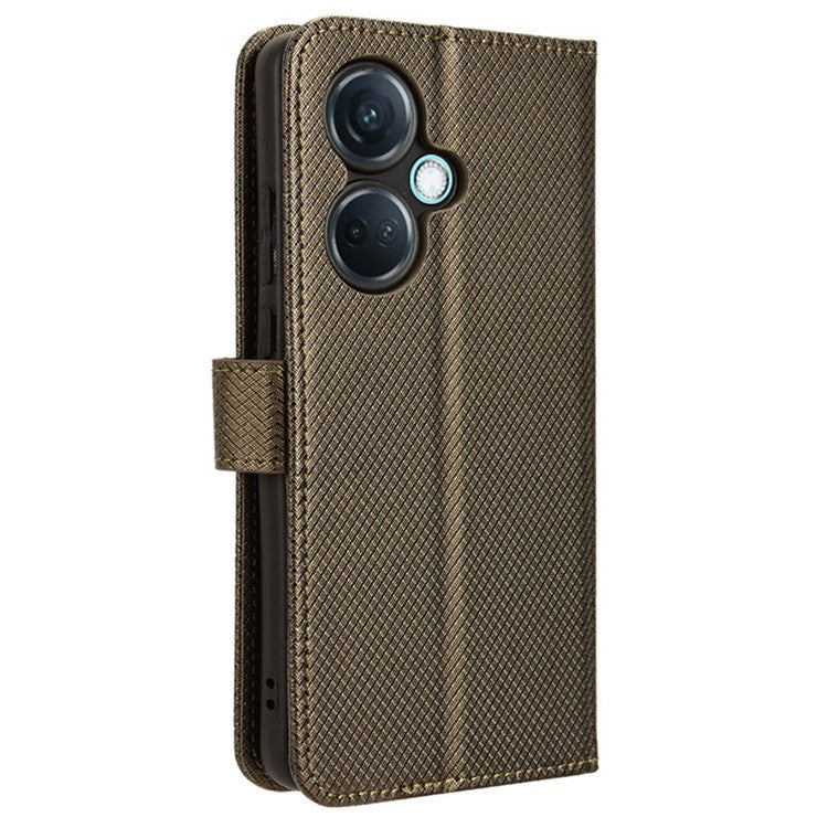 For OnePlus Nord CE3 5G / Oppo K11 5G Wallet Phone Case Stand Diamond Texture Phone Leather Cover - Brown