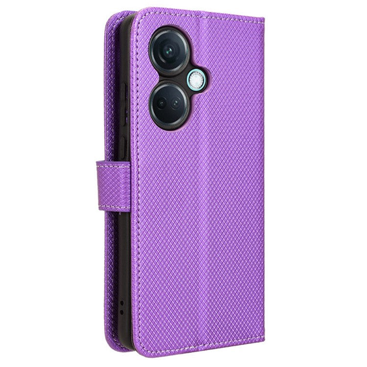 For OnePlus Nord CE3 5G / Oppo K11 5G Wallet Phone Case Stand Diamond Texture Phone Leather Cover - Purple