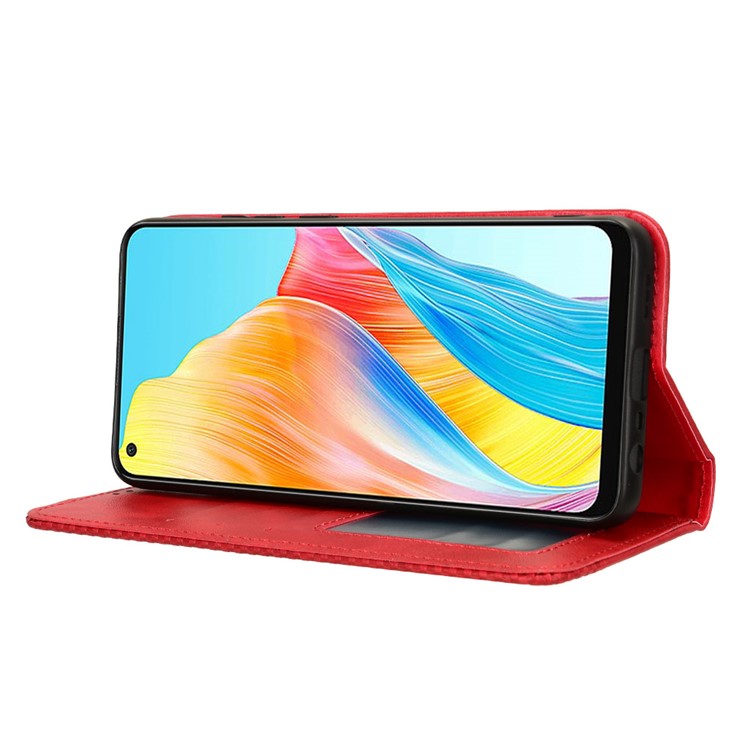 Stand Wallet Phone Case for Oppo A78 4G , Retro PU Leather + TPU Protective Phone Cover - Red