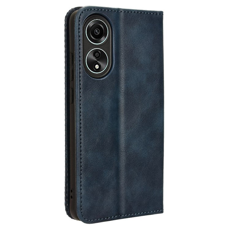 Stand Wallet Phone Case for Oppo A78 4G , Retro PU Leather + TPU Protective Phone Cover - Blue