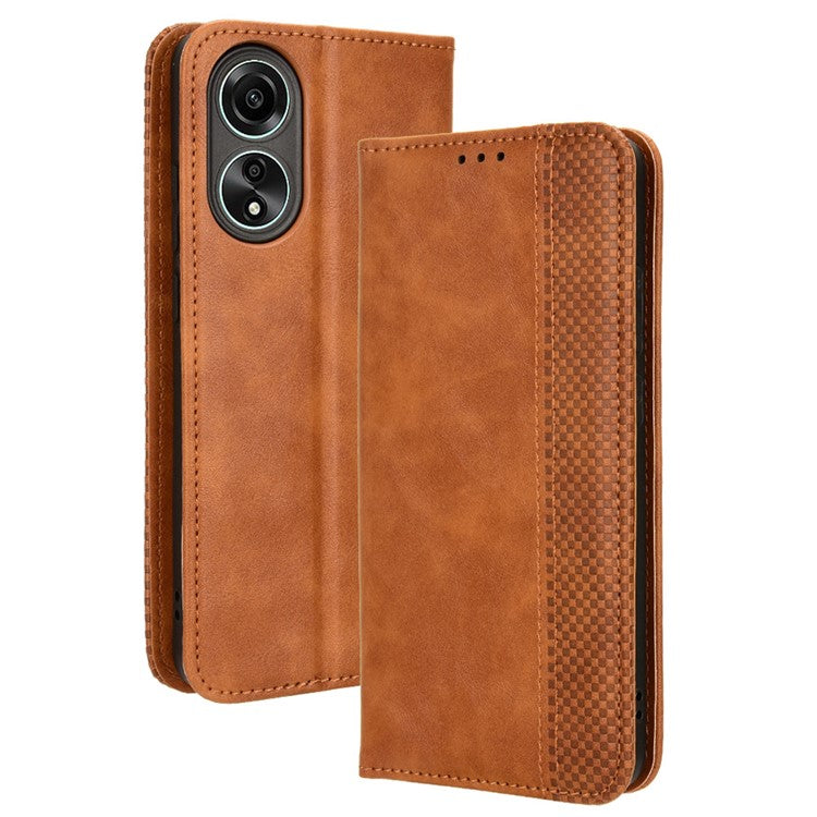 Stand Wallet Phone Case for Oppo A78 4G , Retro PU Leather + TPU Protective Phone Cover - Brown