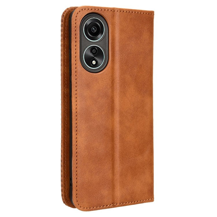 Stand Wallet Phone Case for Oppo A78 4G , Retro PU Leather + TPU Protective Phone Cover - Brown