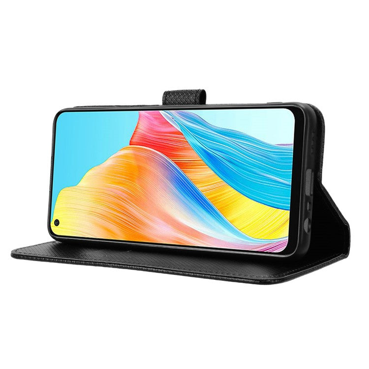 Stand Wallet PU Leather Phone Case for Oppo A78 4G , Diamond Texture Cell Phone Cover - Black