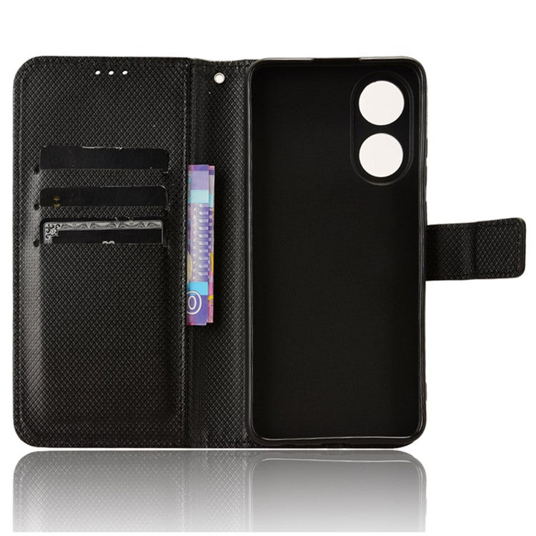Stand Wallet PU Leather Phone Case for Oppo A78 4G , Diamond Texture Cell Phone Cover - Black