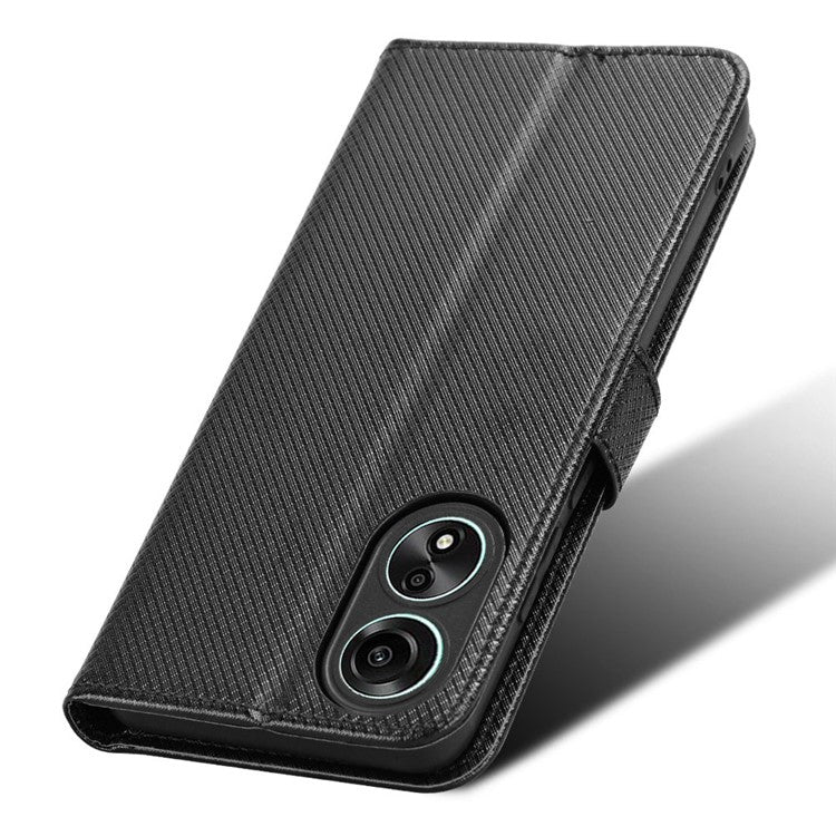 Stand Wallet PU Leather Phone Case for Oppo A78 4G , Diamond Texture Cell Phone Cover - Black