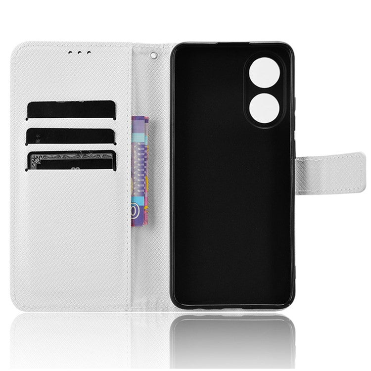 Stand Wallet PU Leather Phone Case for Oppo A78 4G , Diamond Texture Cell Phone Cover - White