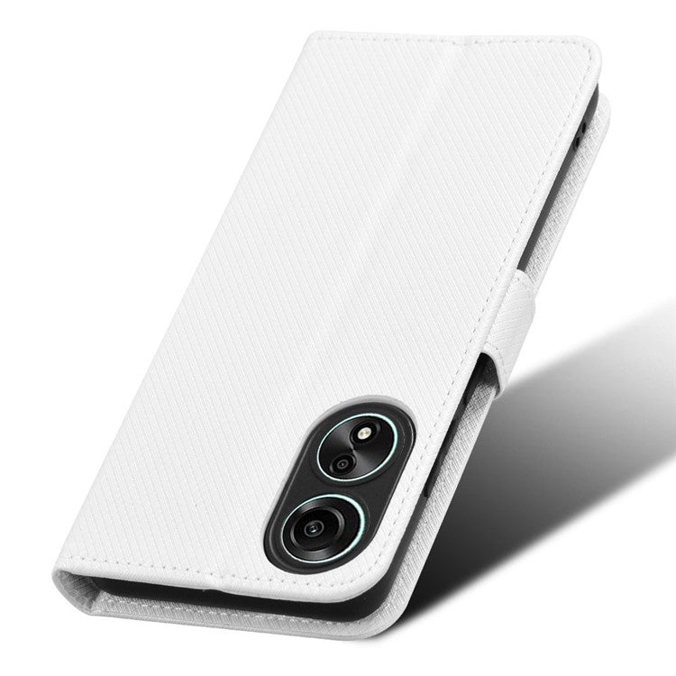 Stand Wallet PU Leather Phone Case for Oppo A78 4G , Diamond Texture Cell Phone Cover - White