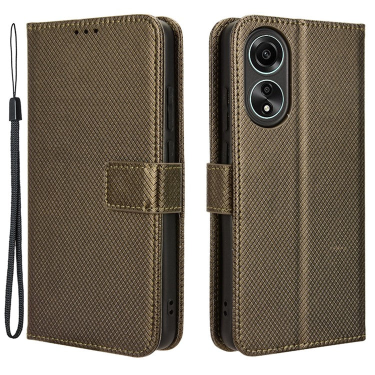 Stand Wallet PU Leather Phone Case for Oppo A78 4G , Diamond Texture Cell Phone Cover - Brown