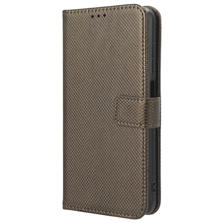 Stand Wallet PU Leather Phone Case for Oppo A78 4G , Diamond Texture Cell Phone Cover - Brown