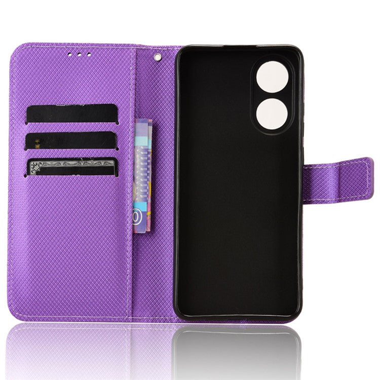 Stand Wallet PU Leather Phone Case for Oppo A78 4G , Diamond Texture Cell Phone Cover - Purple