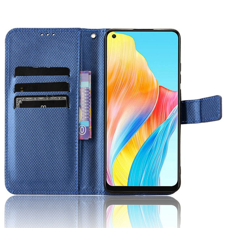 Stand Wallet PU Leather Phone Case for Oppo A78 4G , Diamond Texture Cell Phone Cover - Blue