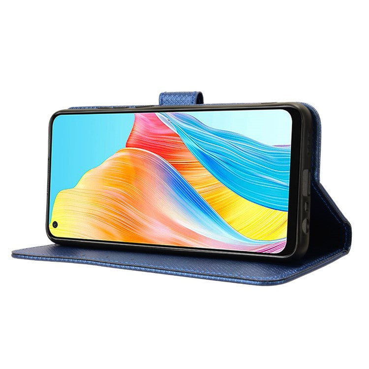 Stand Wallet PU Leather Phone Case for Oppo A78 4G , Diamond Texture Cell Phone Cover - Blue