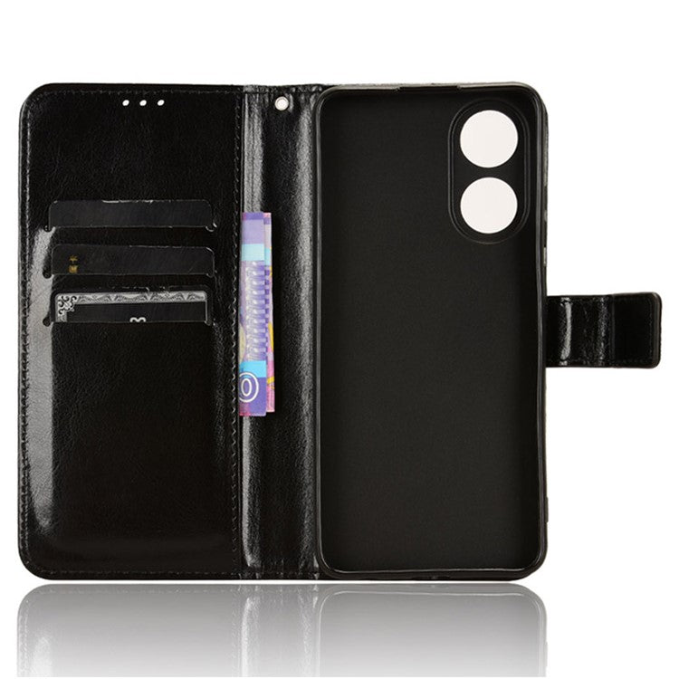 Phone Leather Case for Oppo A78 4G , Crazy Horse Texture Phone Cover with Wallet Stand - Black