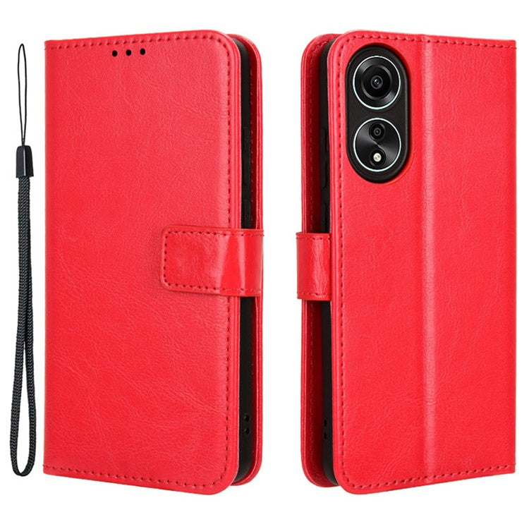 Phone Leather Case for Oppo A78 4G , Crazy Horse Texture Phone Cover with Wallet Stand - Red
