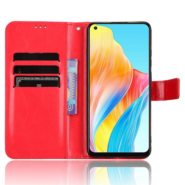Phone Leather Case for Oppo A78 4G , Crazy Horse Texture Phone Cover with Wallet Stand - Red