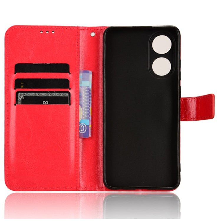 Phone Leather Case for Oppo A78 4G , Crazy Horse Texture Phone Cover with Wallet Stand - Red
