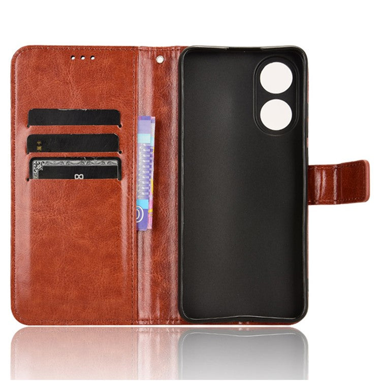 Phone Leather Case for Oppo A78 4G , Crazy Horse Texture Phone Cover with Wallet Stand - Brown