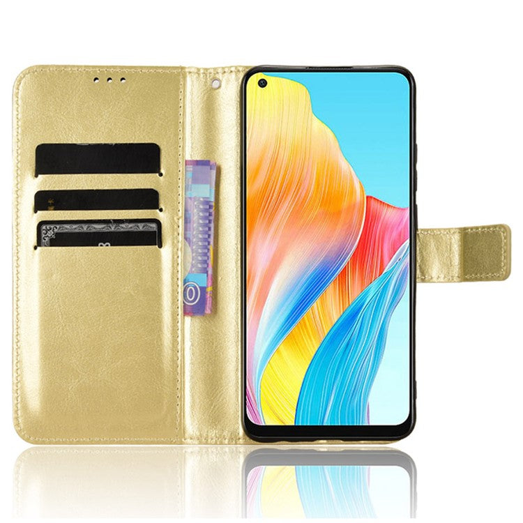 Phone Leather Case for Oppo A78 4G , Crazy Horse Texture Phone Cover with Wallet Stand - Gold