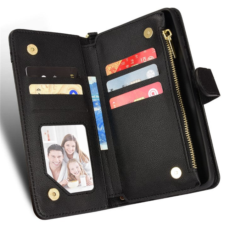 Zipper Pocket Phone Cover for Samsung Galaxy Z Fold5 5G , Wallet PU Leather Viewing Stand Case - Black