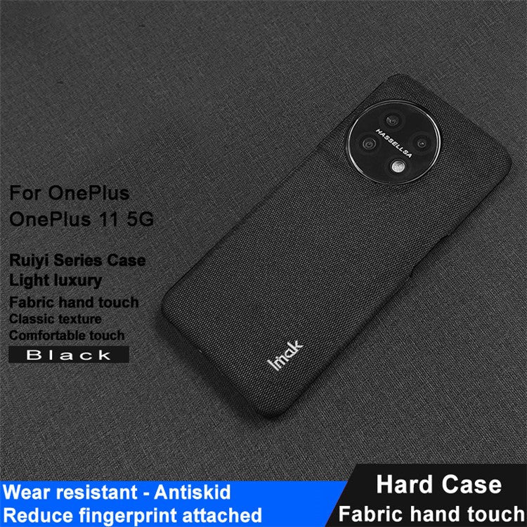 IMAK Ruiyi Series Cloth Texture Phone Case for OnePlus 11 5G , PU Leather + PC Ultra Thin Protective Cover - Black