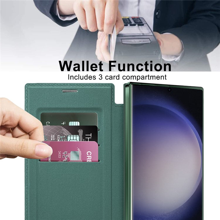 For Samsung Galaxy S23 Ultra PU Leather Card Holder Anti-drop Cover RFID Blocking Phone Case Compatible with MagSafe - Pink