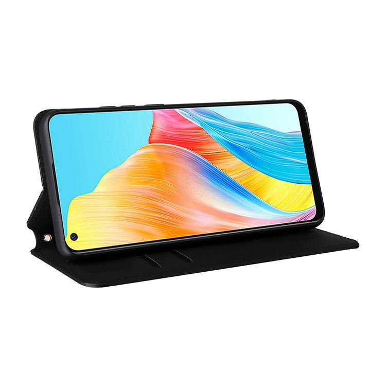 Leather Wallet Case for Oppo A78 4G , Rhombus Imprinted Stand Protective Phone Guard Cover - Black