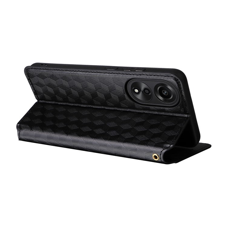 Leather Wallet Case for Oppo A78 4G , Rhombus Imprinted Stand Protective Phone Guard Cover - Black