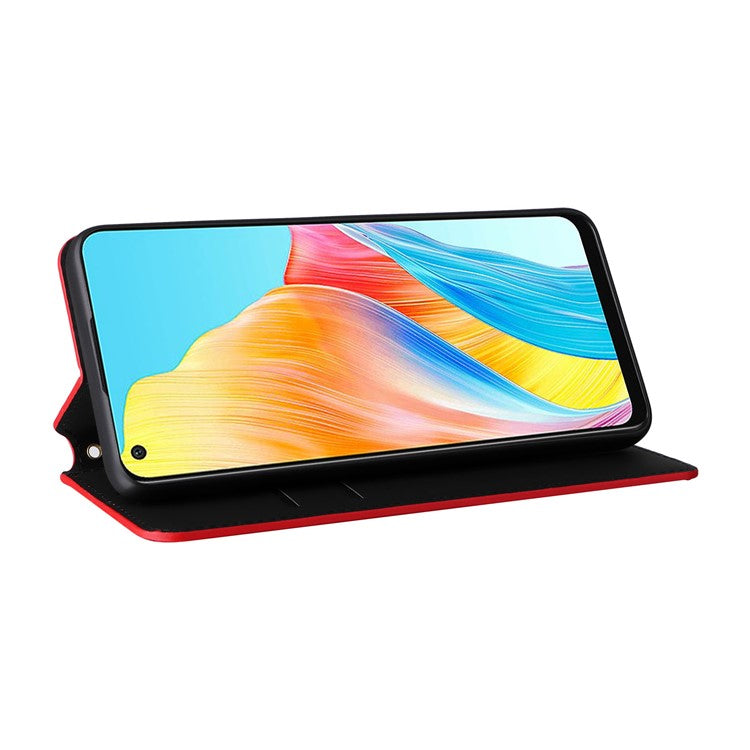Leather Wallet Case for Oppo A78 4G , Rhombus Imprinted Stand Protective Phone Guard Cover - Red