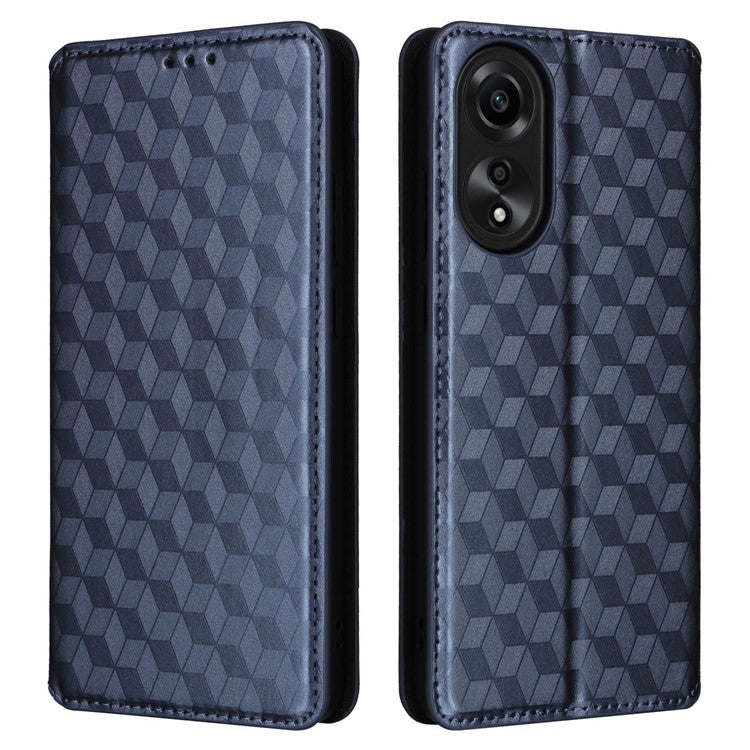 Leather Wallet Case for Oppo A78 4G , Rhombus Imprinted Stand Protective Phone Guard Cover - Blue