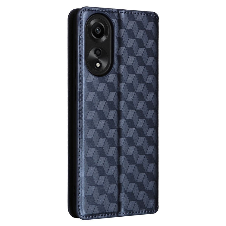 Leather Wallet Case for Oppo A78 4G , Rhombus Imprinted Stand Protective Phone Guard Cover - Blue