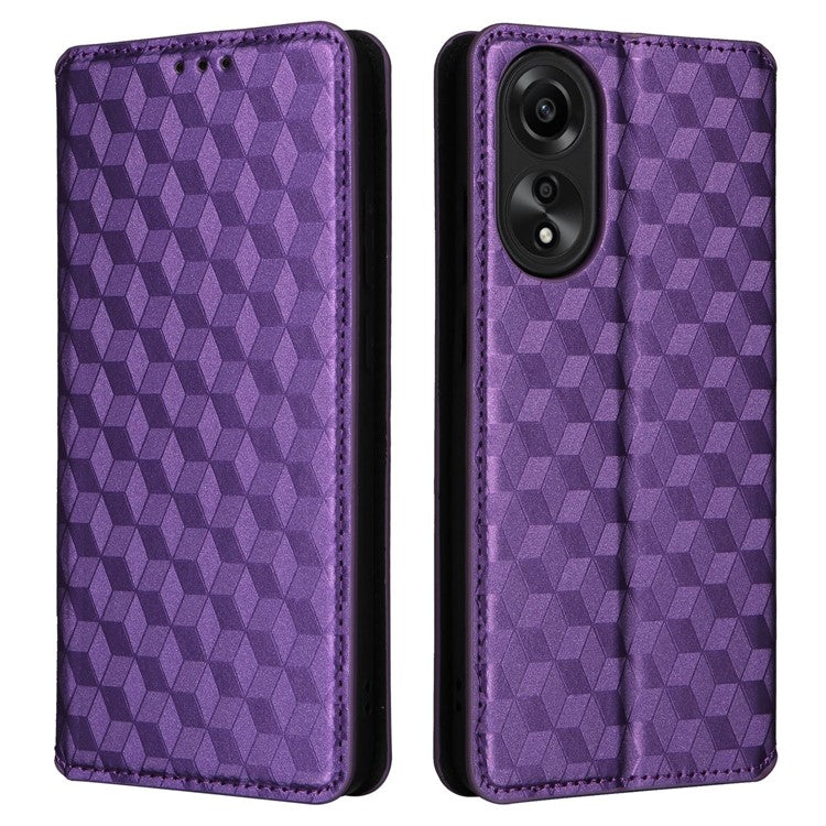 Leather Wallet Case for Oppo A78 4G , Rhombus Imprinted Stand Protective Phone Guard Cover - Purple