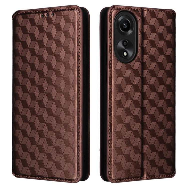 Leather Wallet Case for Oppo A78 4G , Rhombus Imprinted Stand Protective Phone Guard Cover - Brown