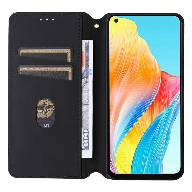 Leather Wallet Case for Oppo A78 4G , Rhombus Imprinted Stand Protective Phone Guard Cover - Brown