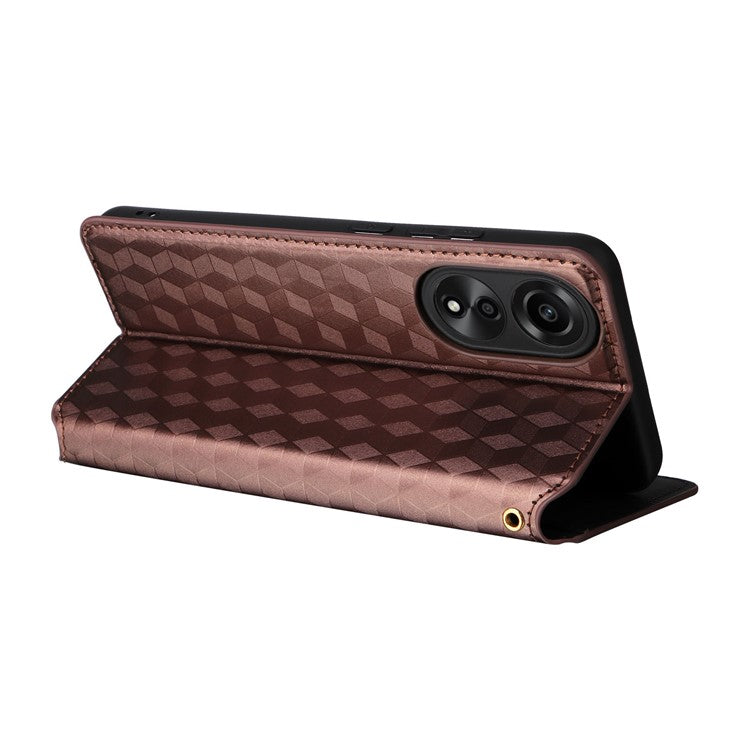 Leather Wallet Case for Oppo A78 4G , Rhombus Imprinted Stand Protective Phone Guard Cover - Brown