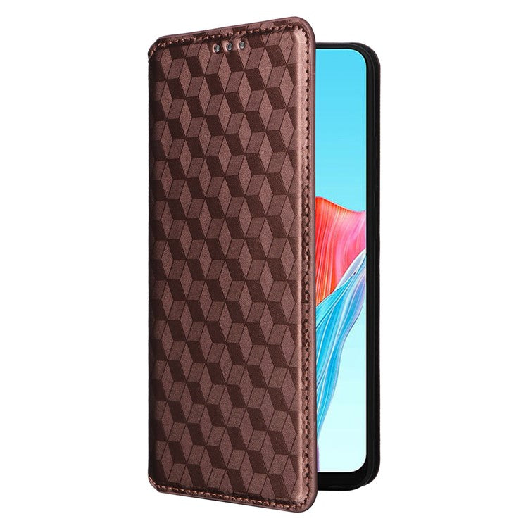 Leather Wallet Case for Oppo A78 4G , Rhombus Imprinted Stand Protective Phone Guard Cover - Brown